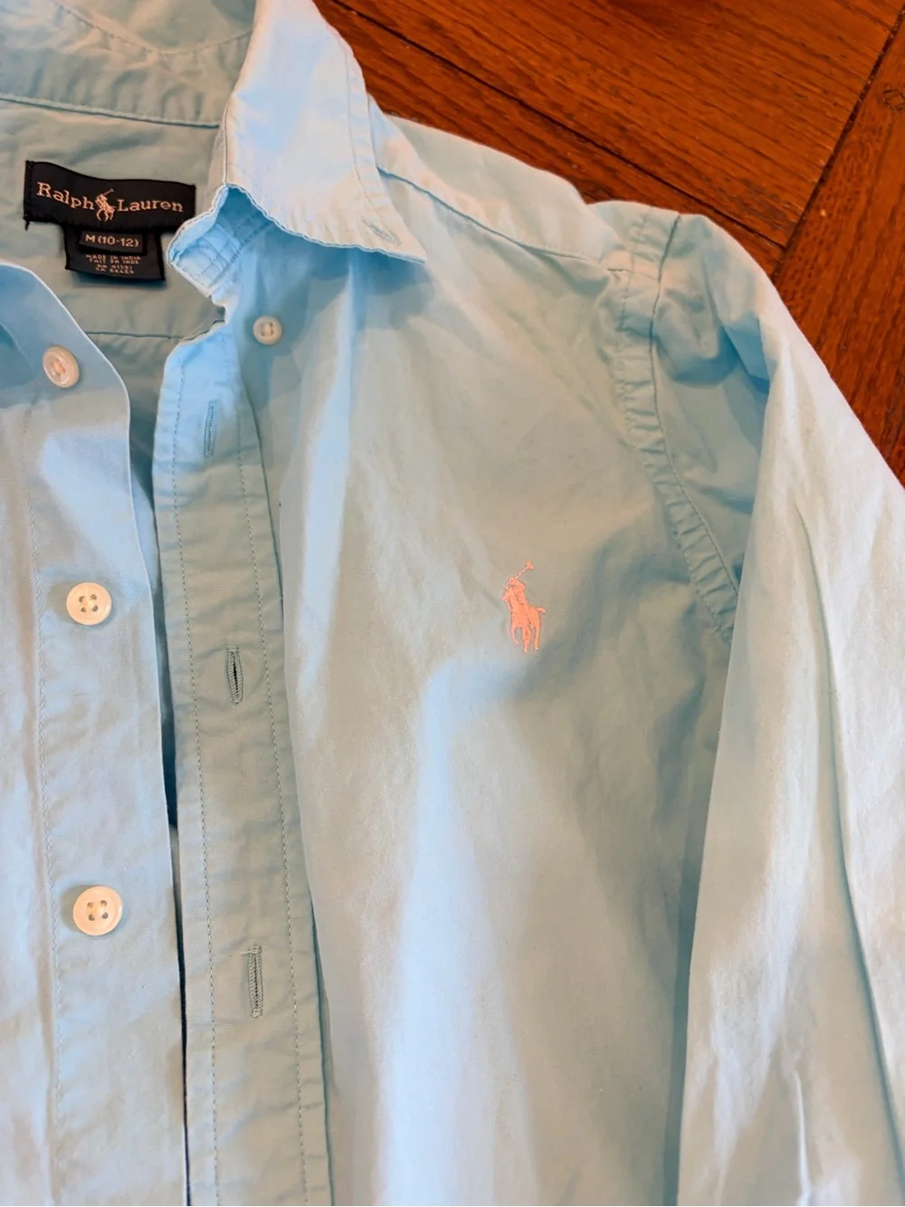 Ralph Lauren Men's Light Blue Button-Down Oxford Shirt with Pink Pony